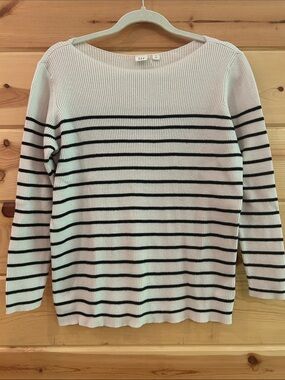 GAP Cream & Black Striped Ribbed Boatneck Sweater, Size M